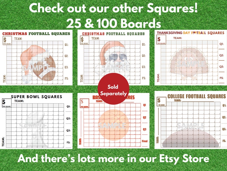 Super Bowl 50 Square Game Board Template Printable Football Etsy