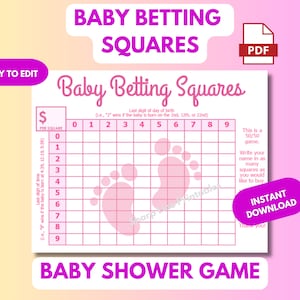 Girl Baby Shower Pink Footprints Guessing Game, Baby Betting Squares Game, Fun Baby Shower Game, Printable Baby Prediction Baby Pool Game