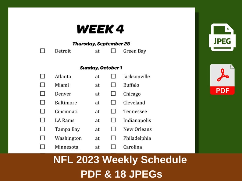 NFL 2023 Weekly Schedule PDF and JPEG Football Printable Etsy