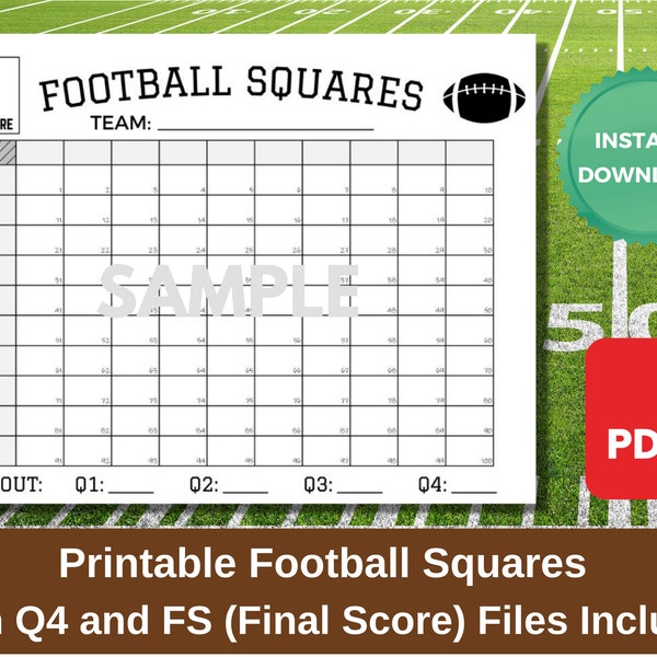 Printable Football Squares Template Football Fundraiser Football Square Grid PDF Games Printable 100 Numbered Grid Super Bowl 100 Squares