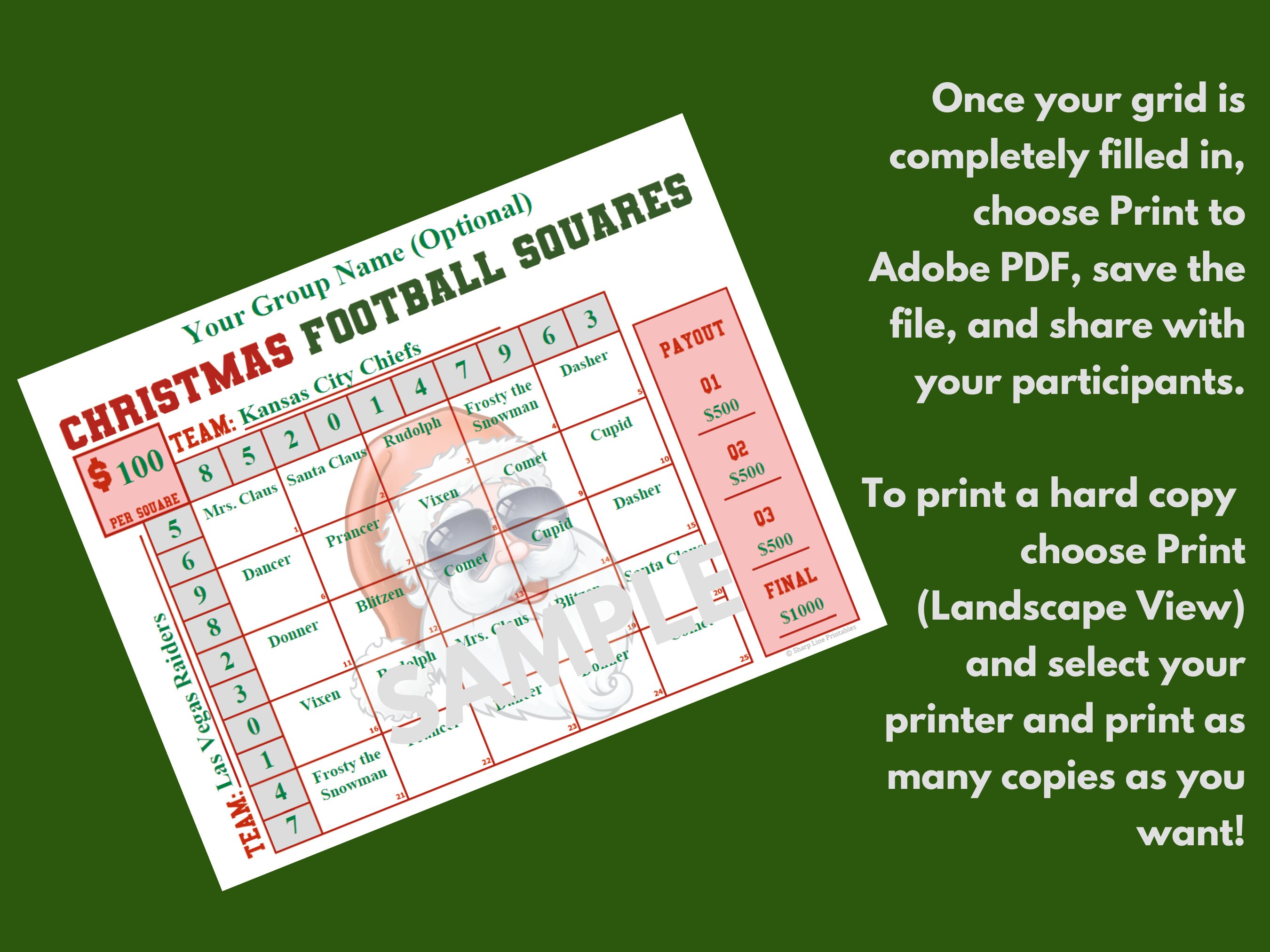 25 Football Squares Template Printable Editable PDF Christmas Football ...
