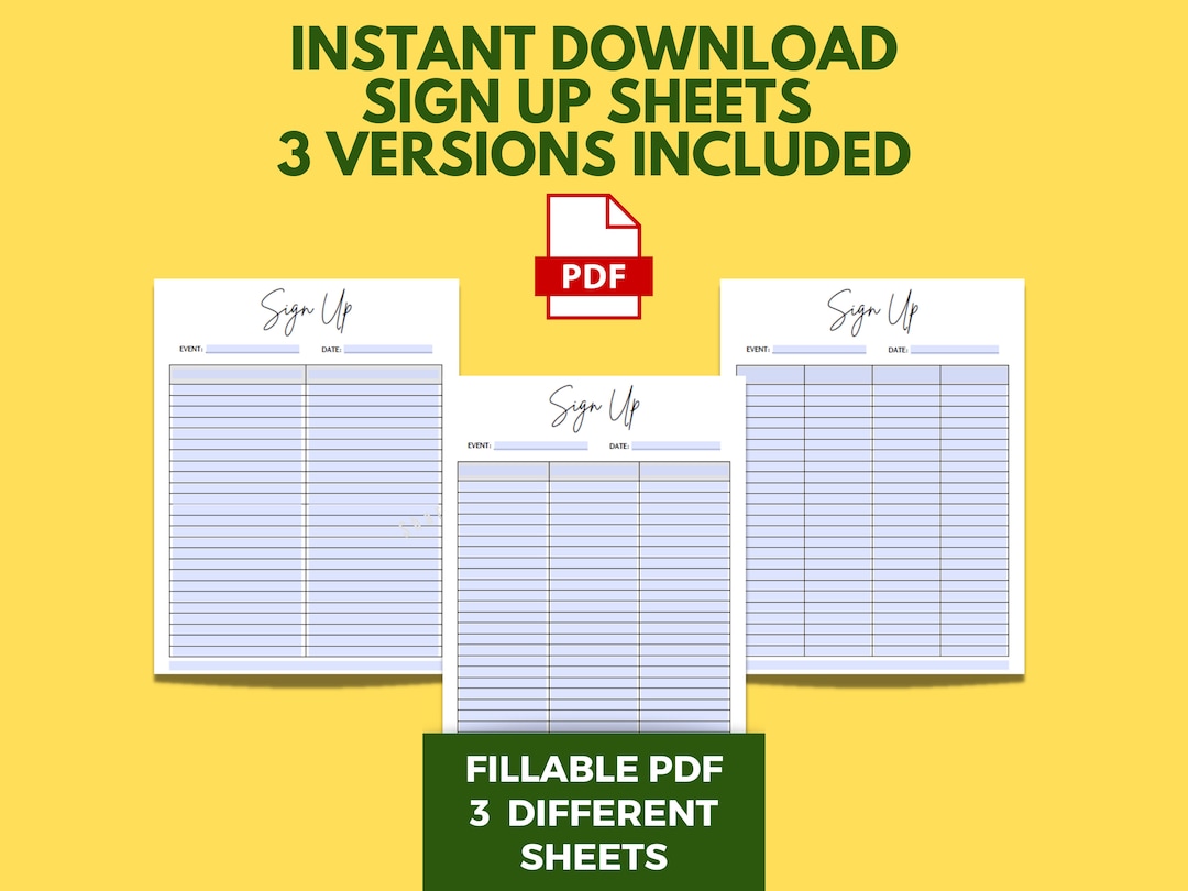 Editable Sign up Sheet Template - Editable PDF Form, Easy to Edit - Etsy