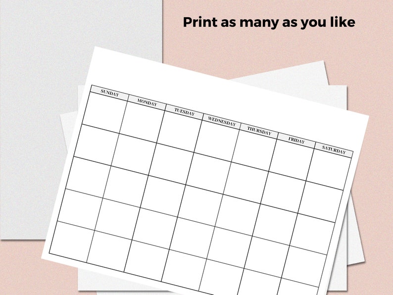 Blank Calendar Page. Printable Monthly Calendar. Monthly - Etsy