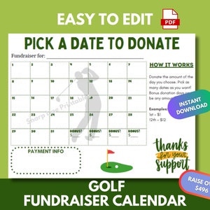 Editable Golf Fundraiser Calendar | Pick a Date to Donate PDF | Easy Golf Team Fundraising Idea