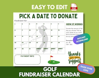 Editable Golf Fundraiser Calendar | Pick a Date to Donate PDF | Easy Golf Team Fundraising Idea