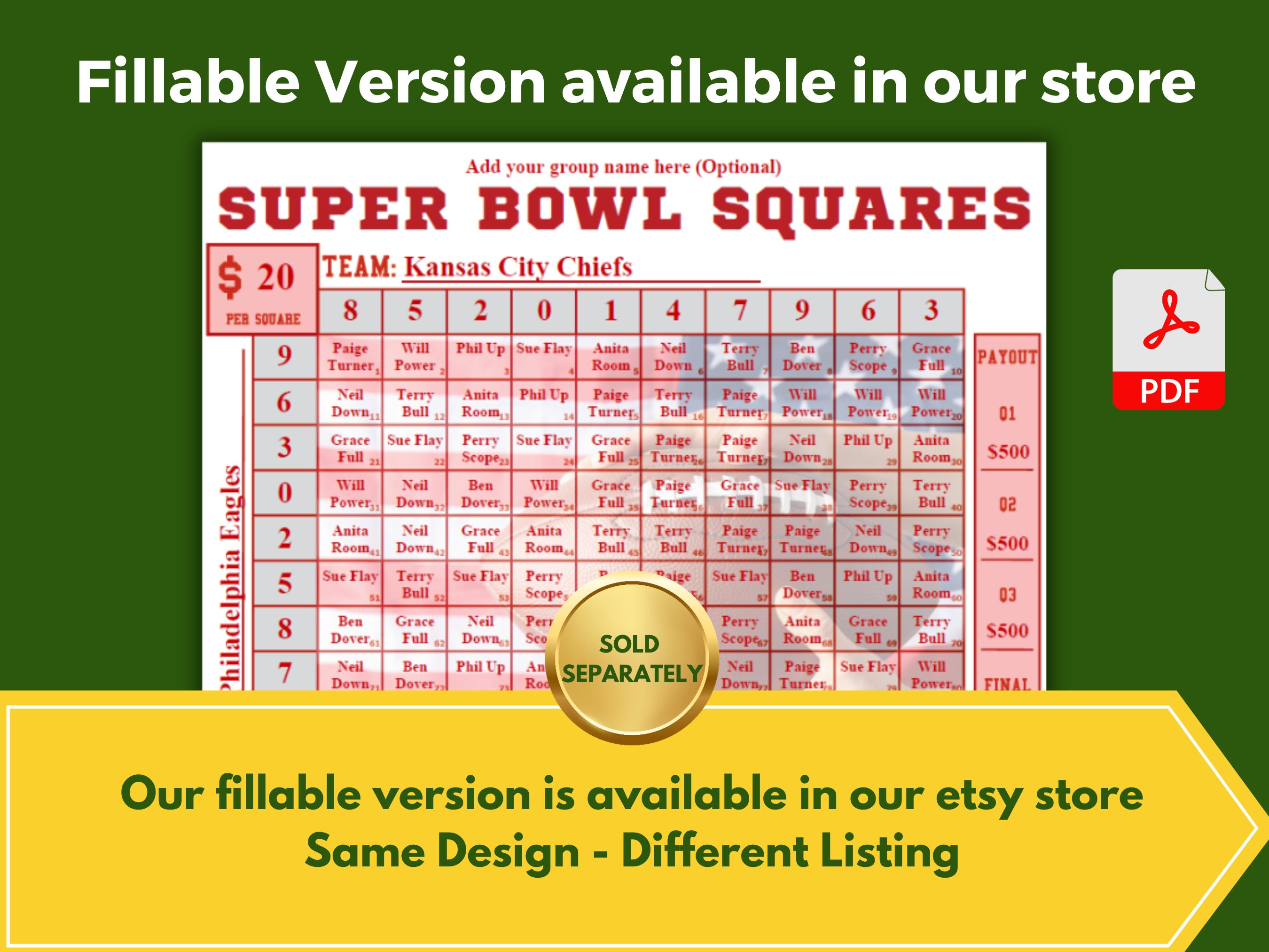 Printable Super Bowl Squares Template Super Bowl Football Fundraiser ...