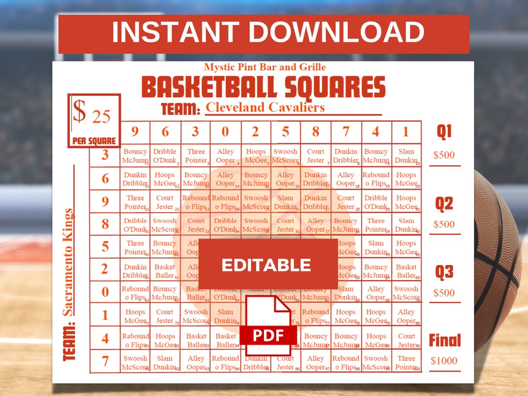 Printable Basketball Squares Template Basketball Game Basketball