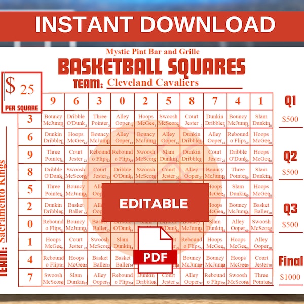 Basketball Pool Squares - Etsy