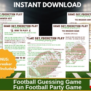 Printable Football Game Day Prediction Game Super Bowl Party NFL ...