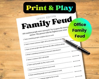 Afdrukbare game Family Feud op kantoor: leuke teamuitdaging voor werkfeesten, vergaderingen of evenementen
