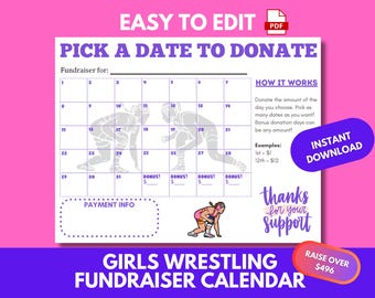 Inzamelingskalender voor meisjesworstelteam: kies je donatiedatums, directe pdf-download