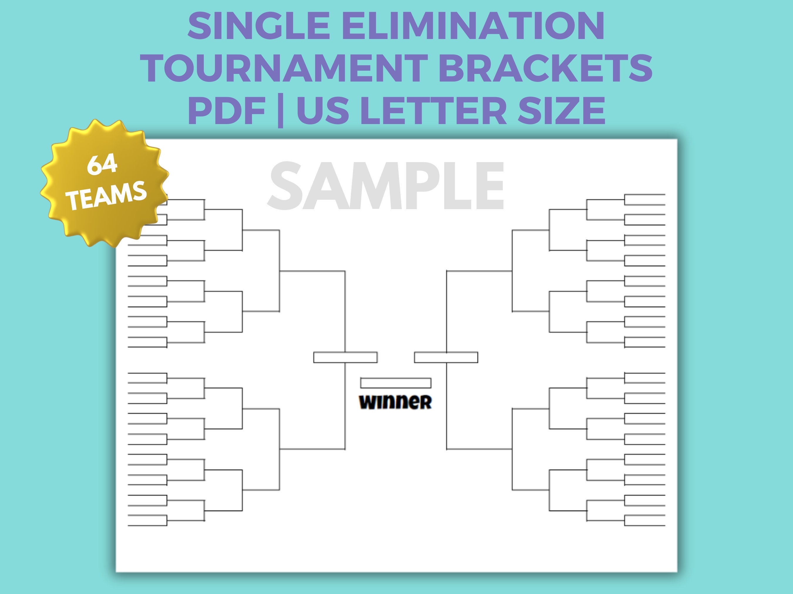 Printable Tournament Bracket: Sports & Games, 4-64 Teams (PDF) - Etsy