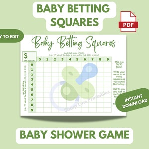 Customizable Baby Prediction Betting Squares, Printable Baby Pool Game