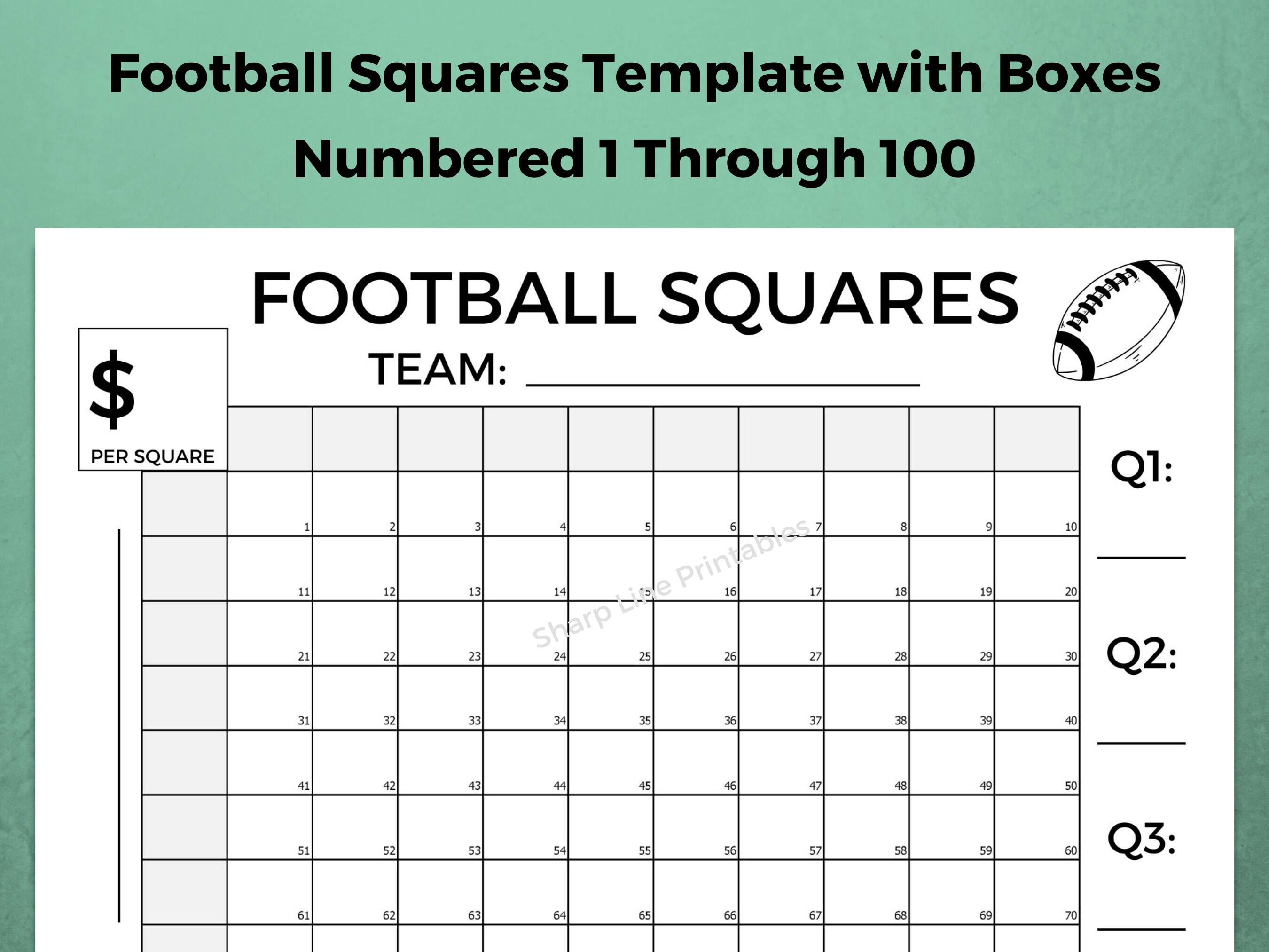 Football Squares Printable JPG &amp; PDF Numbered Squares Football Party ...