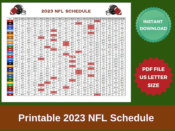2023 NFL Schedule at A Glance Football Schedule Printable 