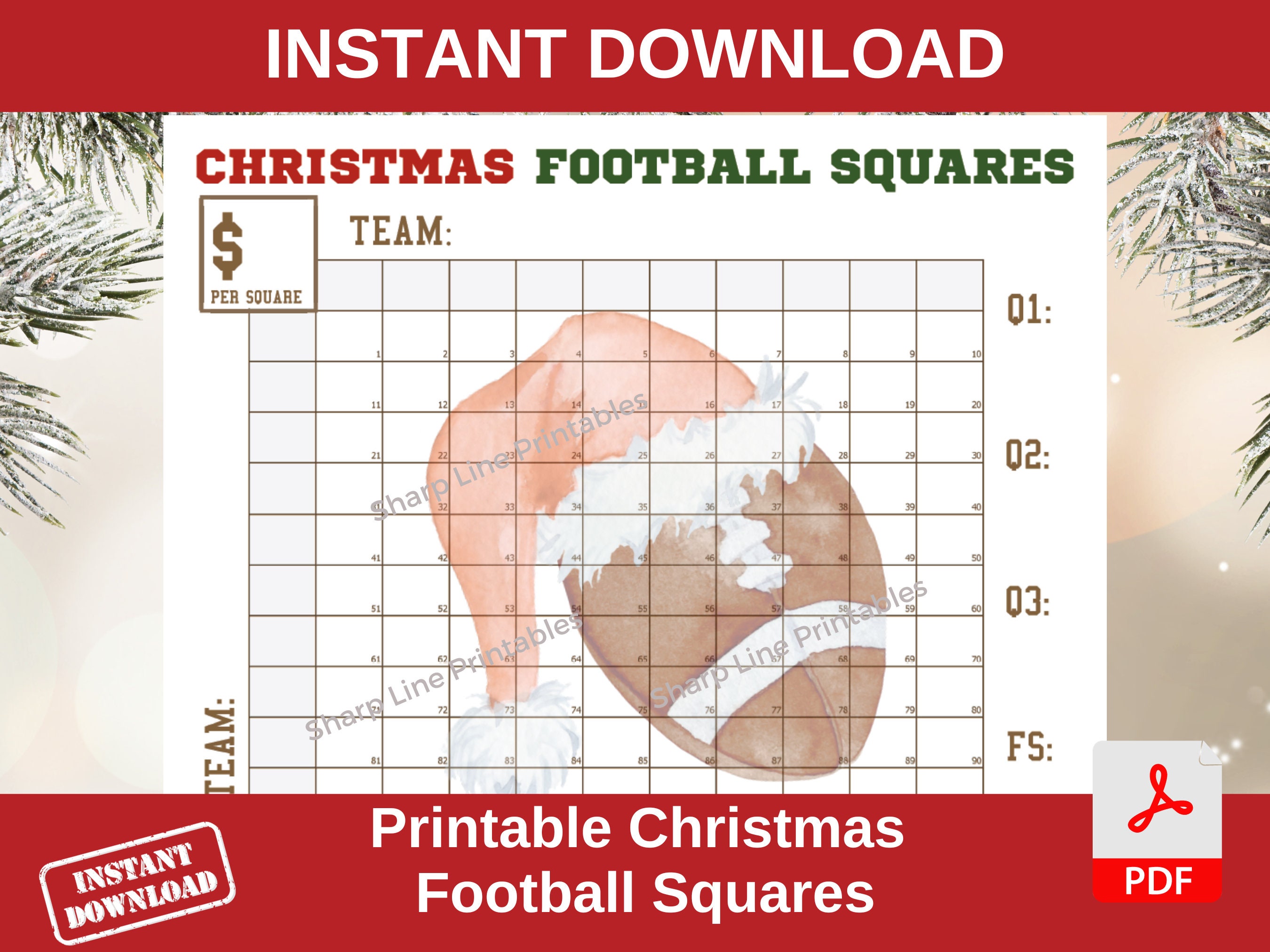 Printable Football Squares Template Christmas Football Fundraiser ...
