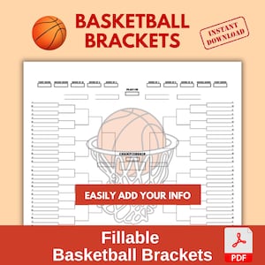 Printable NCAA Basketball Bracket March Madness Template for Tournament Tracker March Madness 2024 NCAA Bracket Office Pool Editable PDF