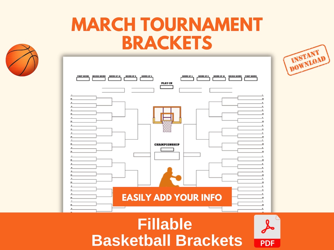 NCAA Basketball Bracket Printable Editable Bracket Mens Womens Brackets