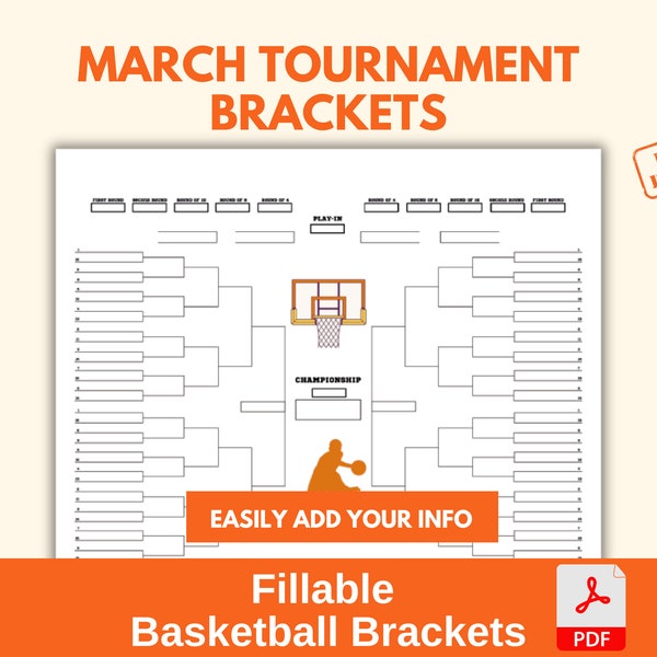 NCAA Basketball Bracket Printable Editable Bracket Mens Womens Brackets 2024 College Tournament Reusable March Madness Bracket Hoop Player