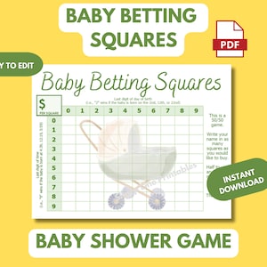 Babyparty-Spiel Betting Squares Bearbeitbares Babyparty-Spiel Druckbares Spiel Fälligkeitsdatum-Baby-Vorhersage-Spiel Lustiges Baby-Lache-Spiel, geschlechtsneutral