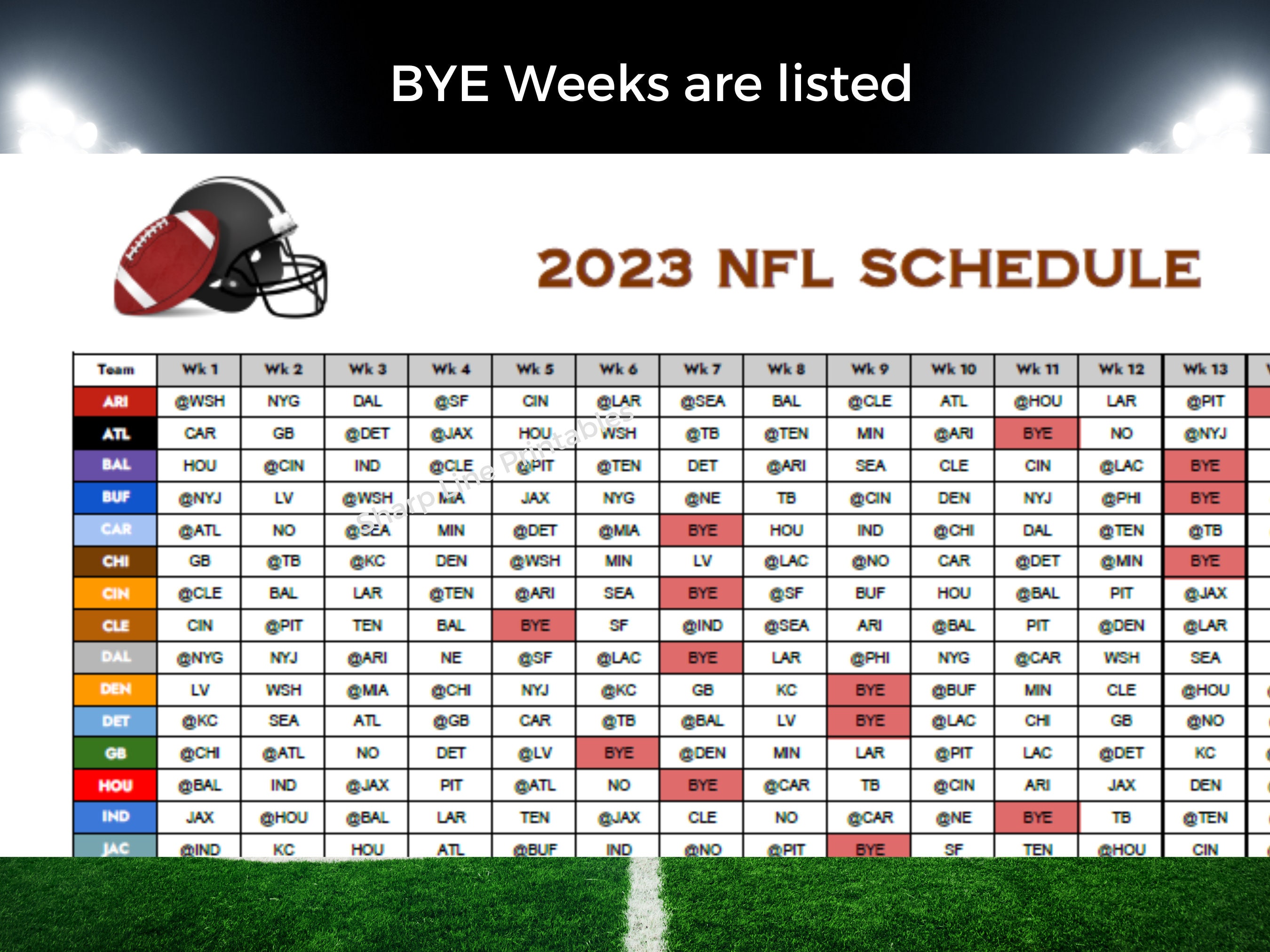 2023 NFL Schedule at A Glance Football Schedule Printable Etsy