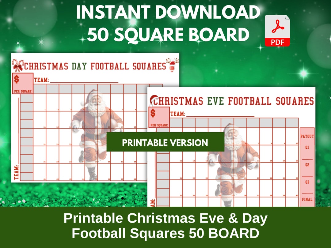 50 Football Squares Template Printable Christmas Eve and Day Etsy