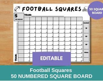 Sjabloon 50 voetbalvierkanten: bewerkbaar inzamelingsbord (afdrukbare pdf)
