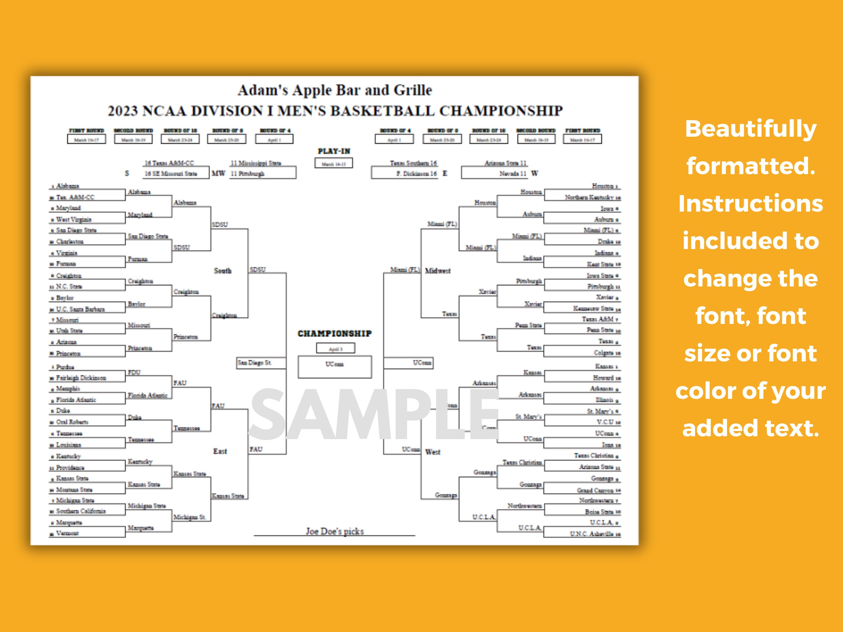 Customizable College Basketball Tournament Brackets - Fillable PDF - Etsy