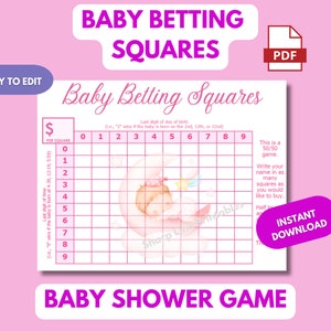 Baby Betting Squares Shower Game Editable Baby Shower Game Printable Game Due Date Baby Prediction Game Fun Baby Pool Game, Girl Baby Shower