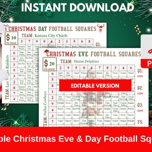 Editable Football Squares Template Christmas Football Fundraiser Christmas Football Game Football Square Grid Printable PDF Christmas Game