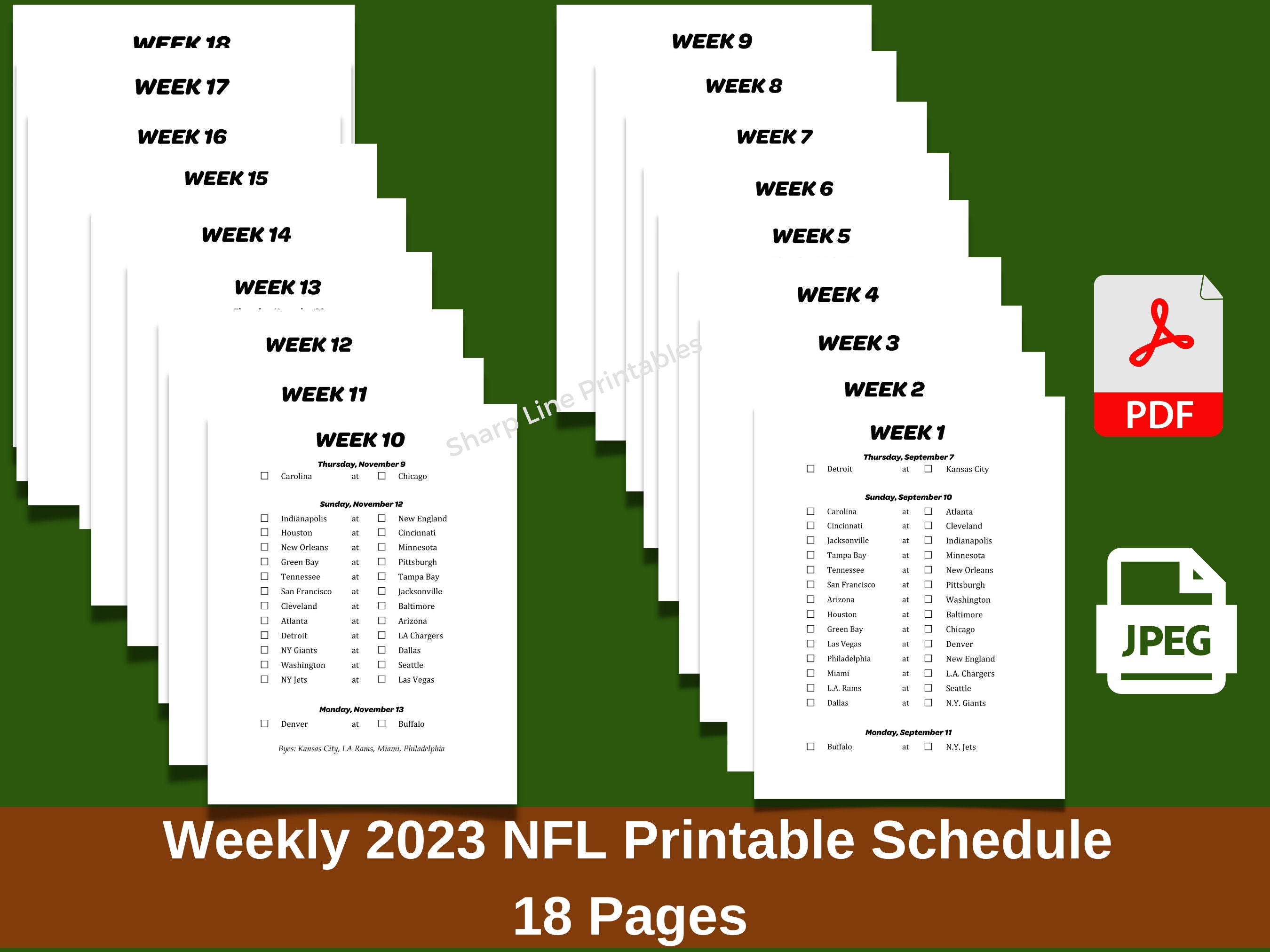 NFL 2023 Weekly Schedule PDF and JPEG Football Printable Etsy