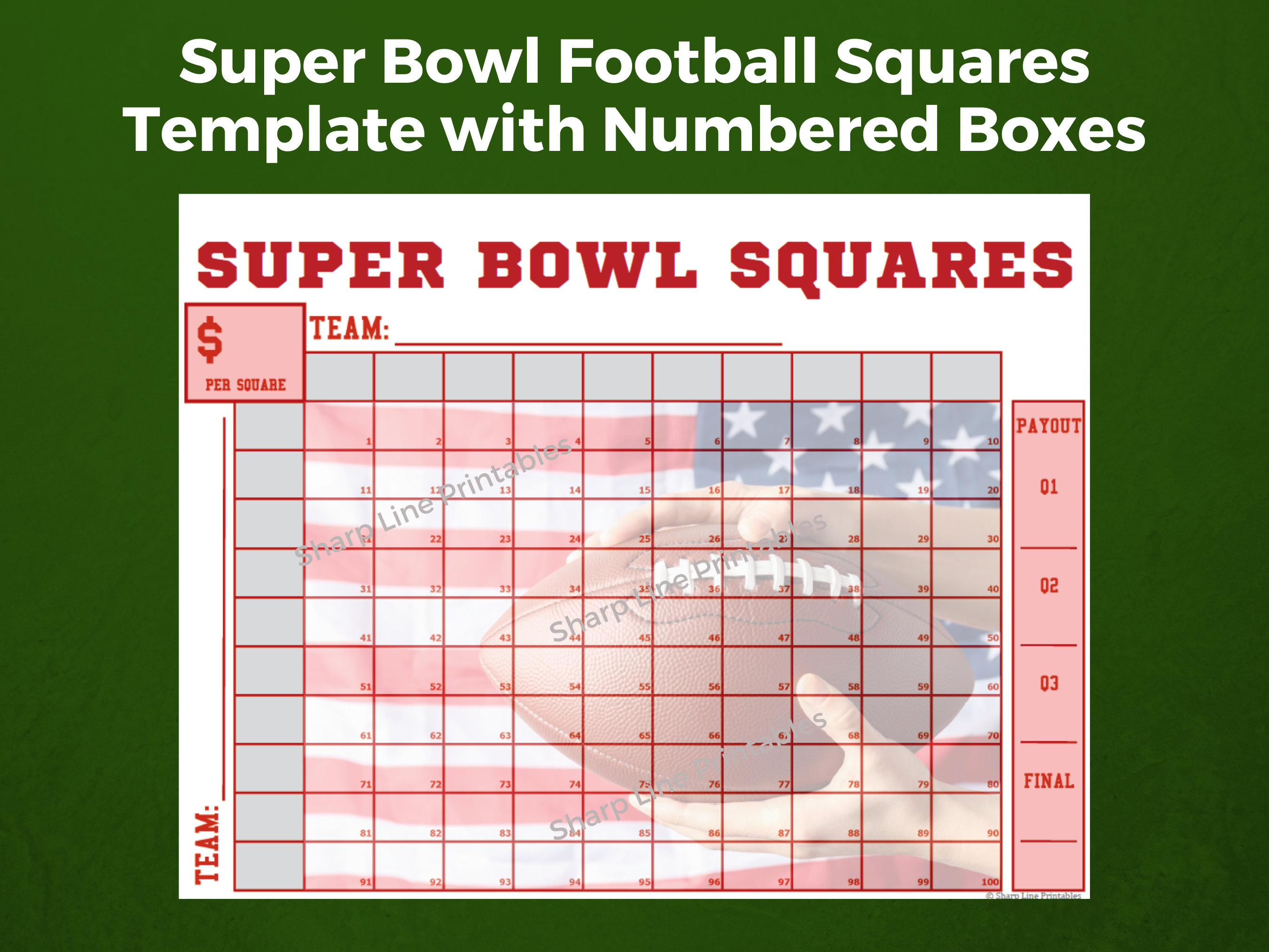Printable Super Bowl Squares Template Super Bowl Football Fundraiser Printable Super Bowl Squares Template Super Bowl Football Fundraiser