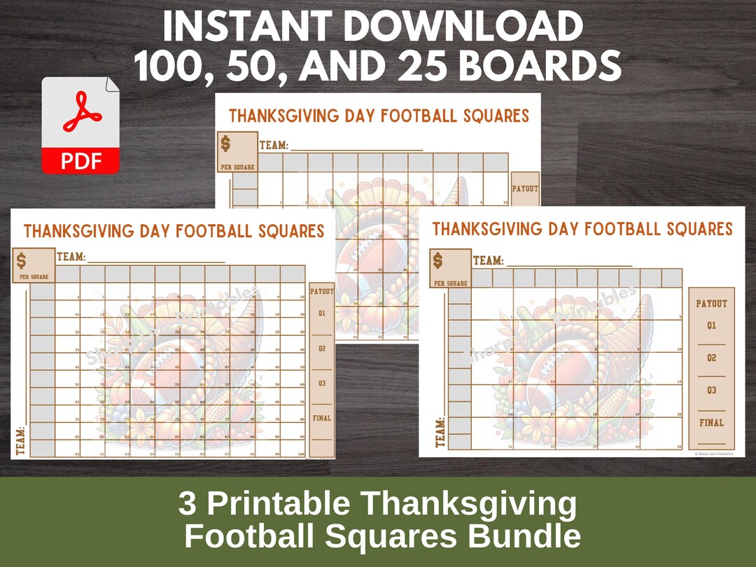 Thanksgiving Football Squares BUNDLE | Get All 3 Printable Football ...
