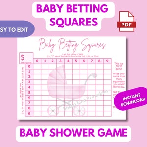 ベビーシャワーゲーム ベッティングスクエア 編集可能なベビーシャワーゲーム 印刷可能なゲーム 出産予定日予測ゲーム 楽しいベビープールゲーム、ベビーガールシャワー