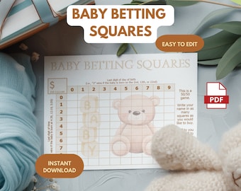 Babyshowerspel: inzetvierkanten, genderneutraal (invulbare pdf)