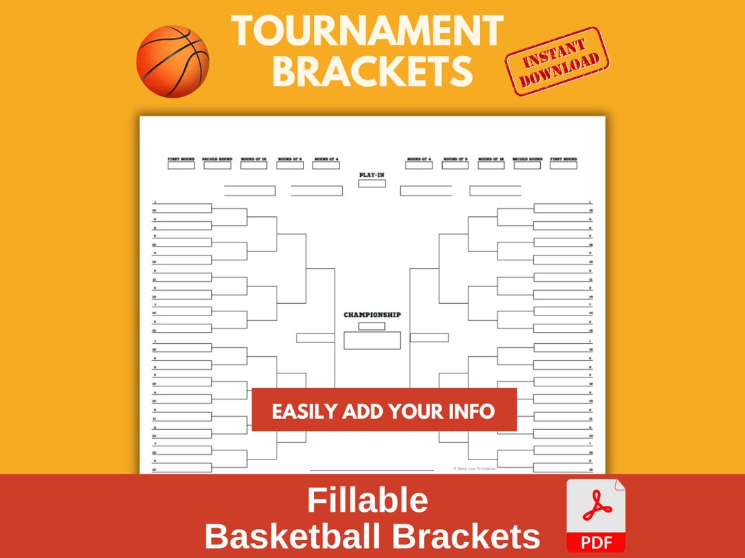 NCAA Basketball Bracket Printable Editable Bracket Mens Womens Brackets