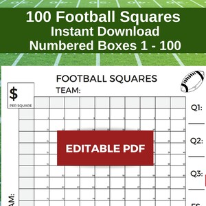Editable Football Squares Template: Super Bowl Party Game (PDF)