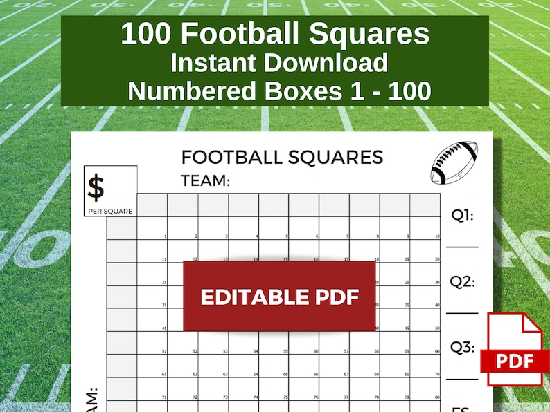 Editable Super Bowl Squares Template, Instant Download Football Pool