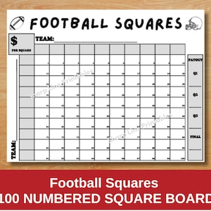 Printable Football Squares PDF, Instant Download, Super Bowl Pool Template, 100 Square Grid, Game Day Party, Office Pool, Sports Betting