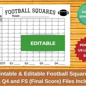 Football Squares Game Printable Editable PDF. Super Bowl Squares Numbered. Football Grids Football Bet Printable Football Game Squares