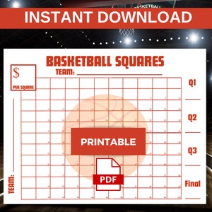 Basketball Squares Game Printable Basketball Fundraiser Basketball Betting Game 100 Squares Game Template Basketball Game Betting Grid PDF
