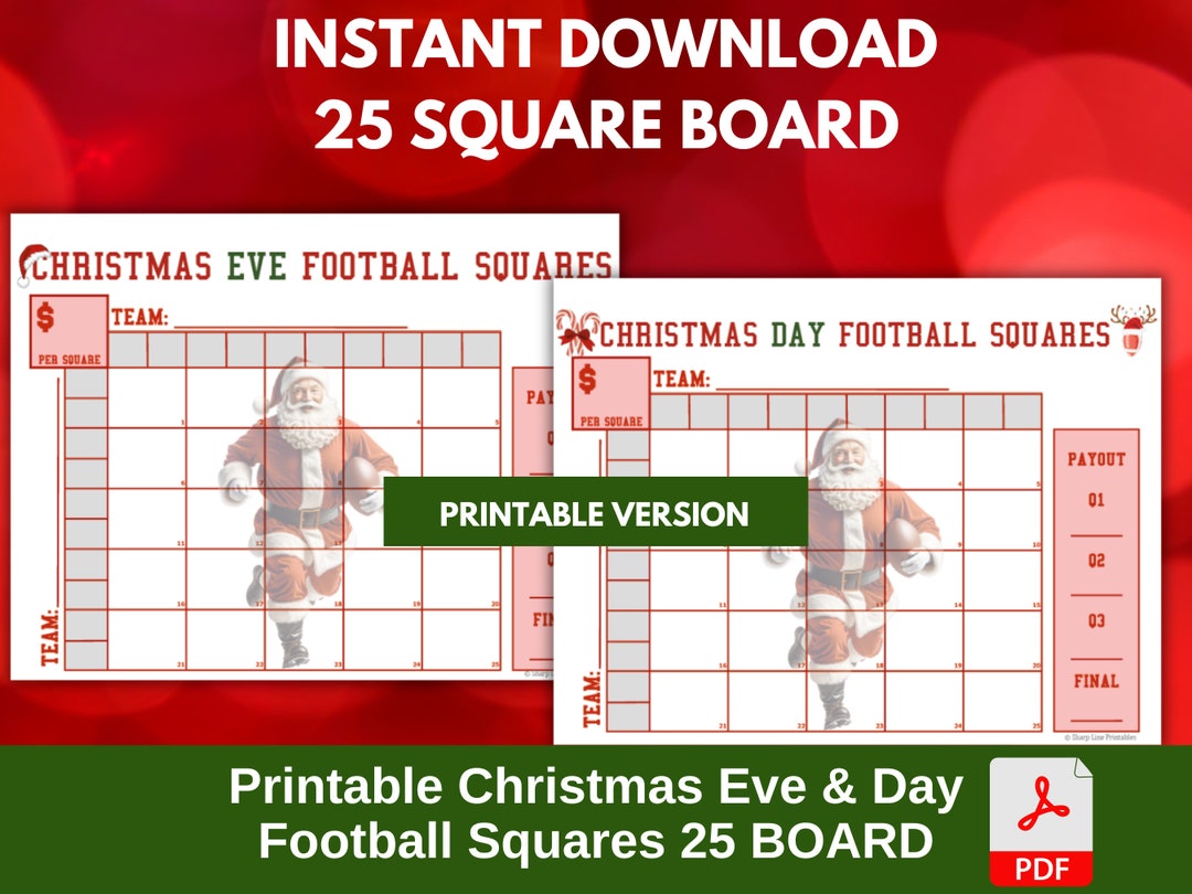 25 Football Squares Template Printable Christmas Eve and Day Etsy