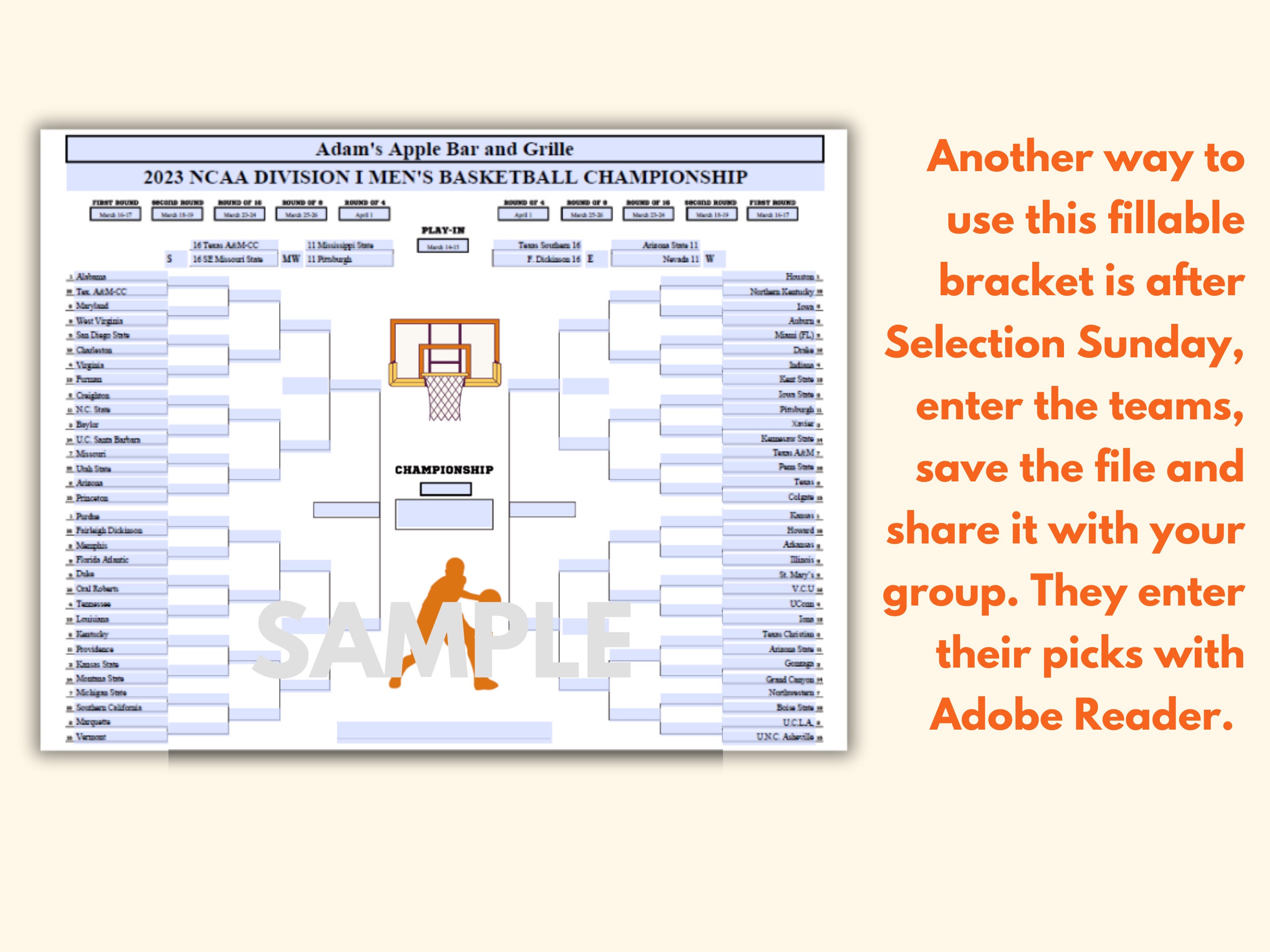 NCAA Basketball Bracket Printable Editable Bracket Mens Womens Brackets ...