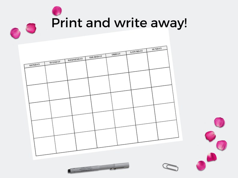 Blank Calendar Page. Printable Monthly Calendar. Monthly - Etsy