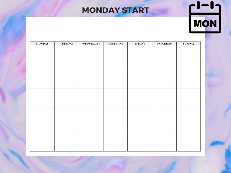Blank Calendar Page. Printable Monthly Calendar. Monthly - Etsy