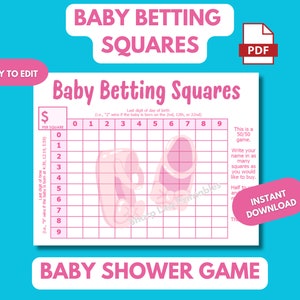 Girl Baby Shower Guessing Game, Baby Betting Squares Game, Fun Baby Shower Game, Printable Baby Prediction Baby Pool Game, Pink Shoes