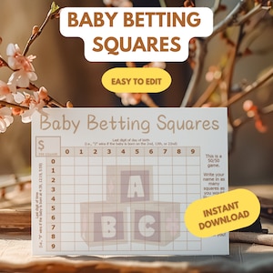 ベビーシャワーゲーム ベッティングスクエア 編集可能なベビーシャワーゲーム 印刷可能なゲーム 出産予定日予測ゲーム 楽しいベビープールゲーム、性別不問