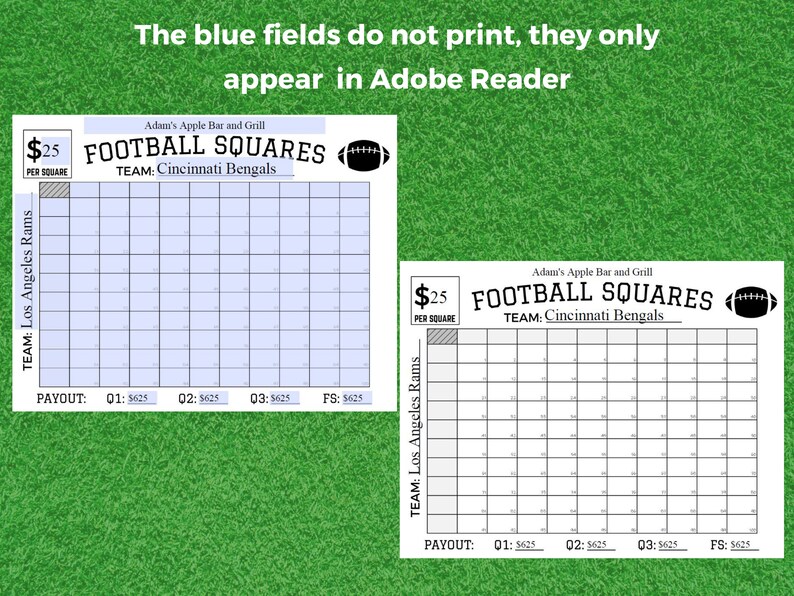 Football Squares Game Printable Editable PDF. Super Bowl Squares Numbered. Football Grids ...