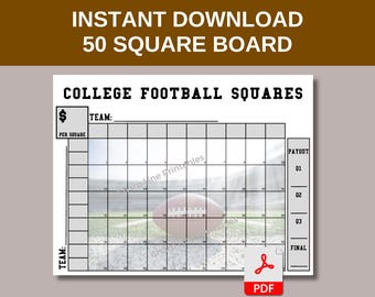 Sjabloon College Football-vierkanten: raster van 50 vierkanten (afdrukbaar pdf-bestand)