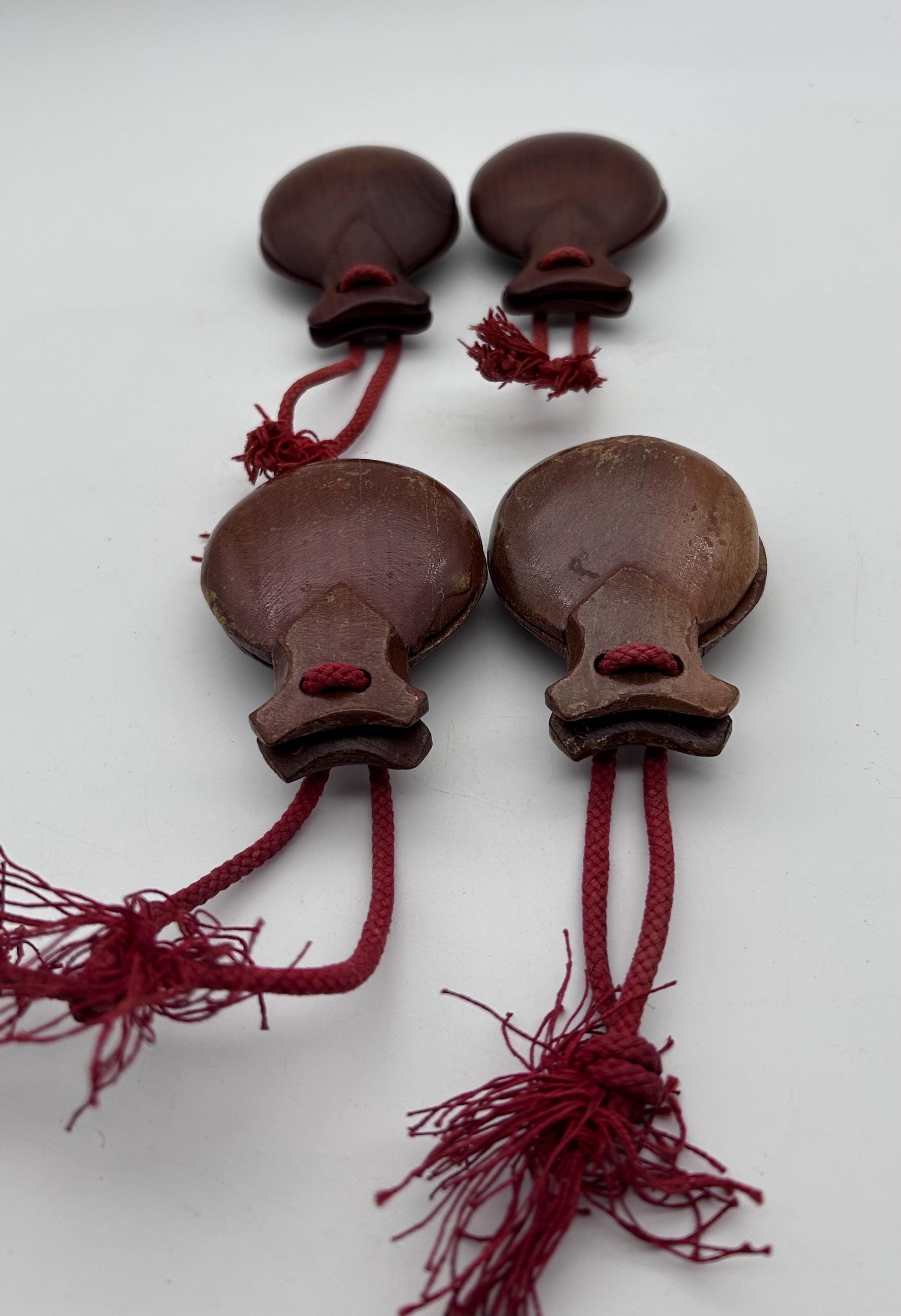 Vintage Wooden Castanets Set – Spanish Flamenco Rhythm Instruments, Red ...